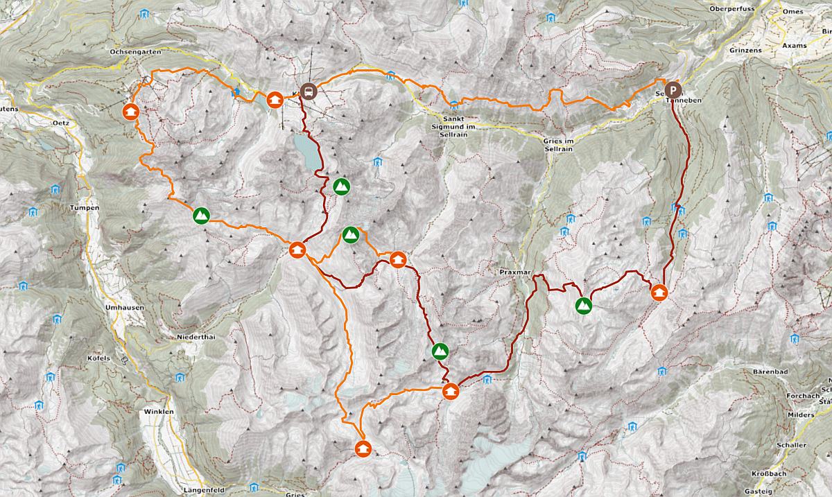 Karte und GPS-Track Sellrainer Hüttenrunde