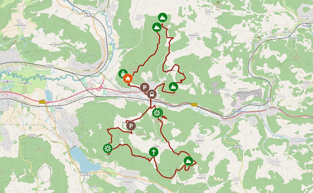 Karte und GPS-Track 1000 Höhenmeter Pommelsbrunn