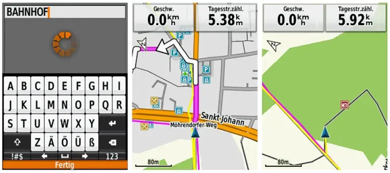 Zielauswahl, Routing und Warten auf das Re-Routing beim Radfahren