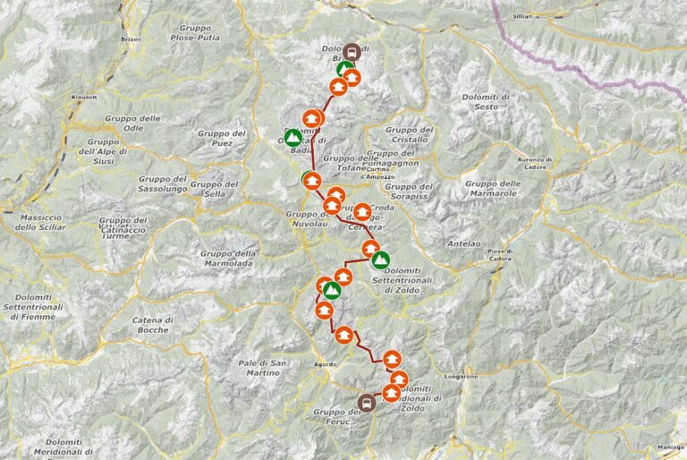 GPS-Track und Karte Dolomiten Höhenweg 1 GPS-Track und Karte Dolomiten Höhenweg 1 - mit Hütten und Gipfeln