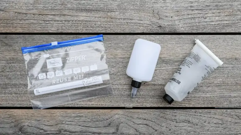 Verpackung von eigener Trekkingnahrung Verpackung von eigener Trekkingnahrung: Zip-Lock Beutel, leichte Dosierflasche für Flüssiges, Food-Tube für Pulver