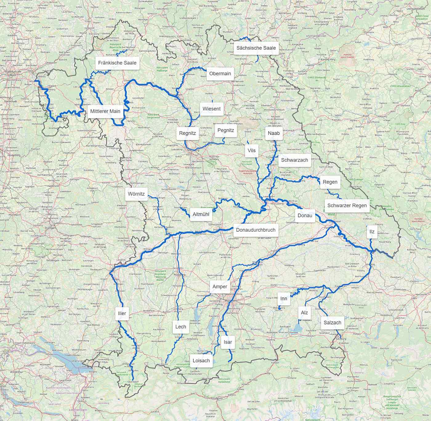 Kanutouren in Bayern - Tourenflüsse