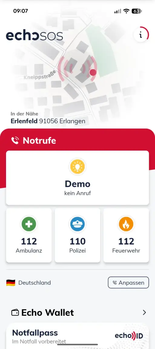 EchoSOS-App Startseite EchoSOS-App Startseite
