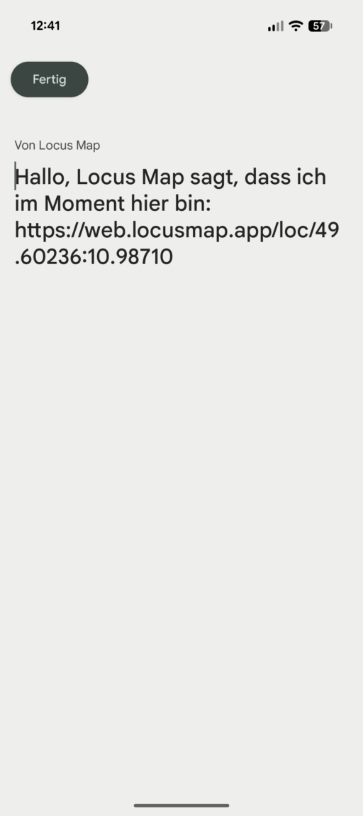Locus-Map: Standortmitteilung Locus-Map: Standortmitteilung