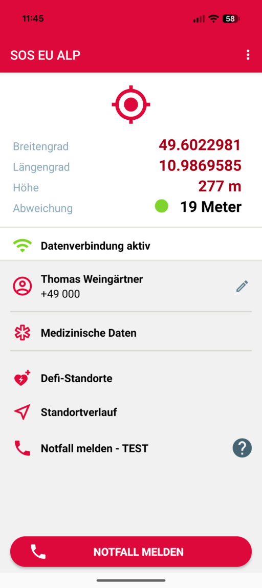 SOS-EU-Alp Screesnot der App "SOS-EU-Alp"