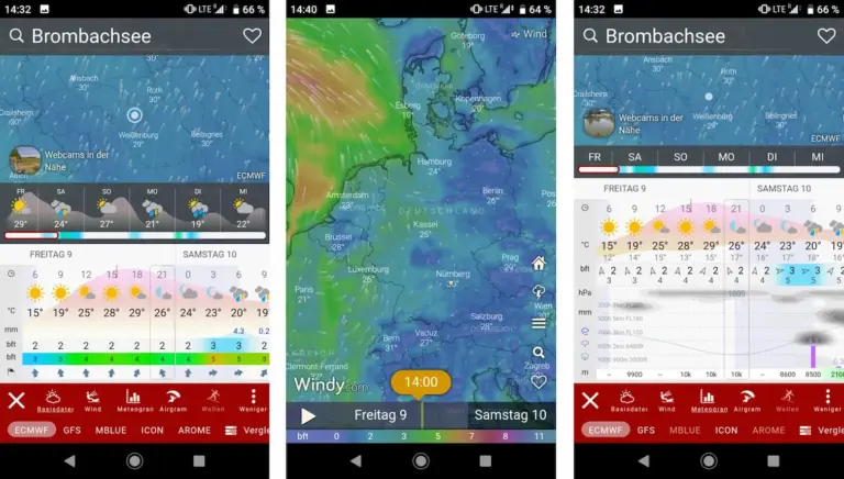 Windy: Basisansicht, Karte, Meteogramm Windy: Basisansicht, Karte, Meteogramm