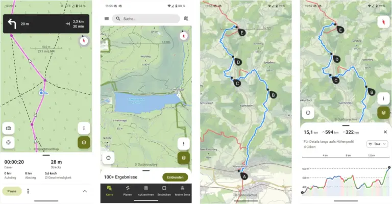 Outdooractive: Navigationsansicht, Wanderkarte, Planungsansichten