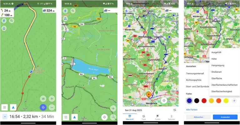 Osmand+ - Navigationsansicht, Wanderkarte, Planungsansicht, Routen-Darstellungsoptionen