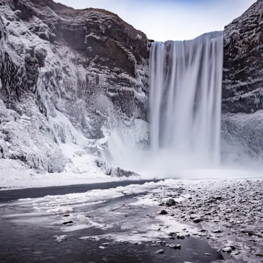 Skogafoss im Winter Skogafoss mit vereistem Flussbett im Winter