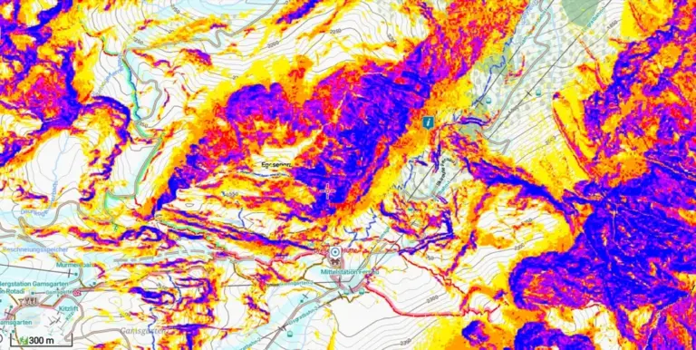 OpenSlopeMap-Overlay auf Freizeitkarte OpenSlopeMap-Overlay auf Freizeitkarte