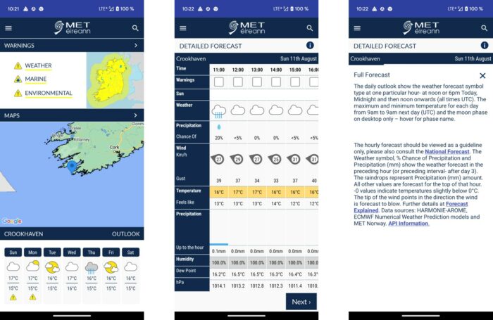 Met Éireann: Wettervorhersage per App oder Website