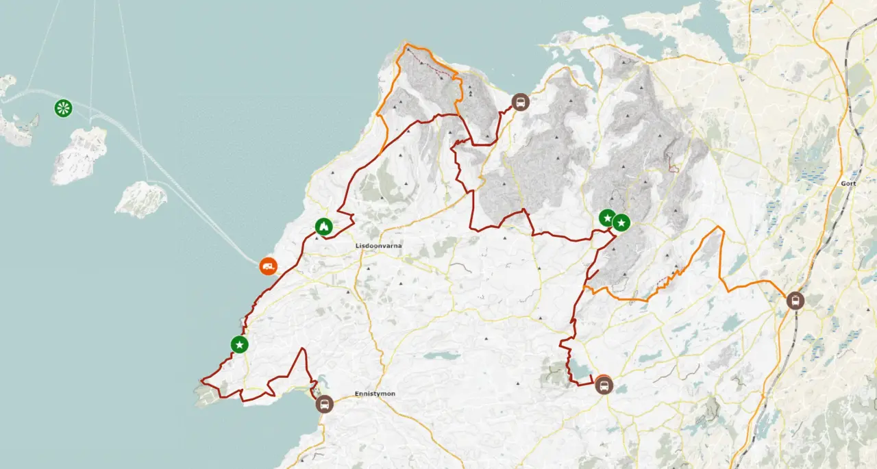 Karte und GPS-Track des Burren Way Karte und GPS-Track des Burren Way mit Varianten
